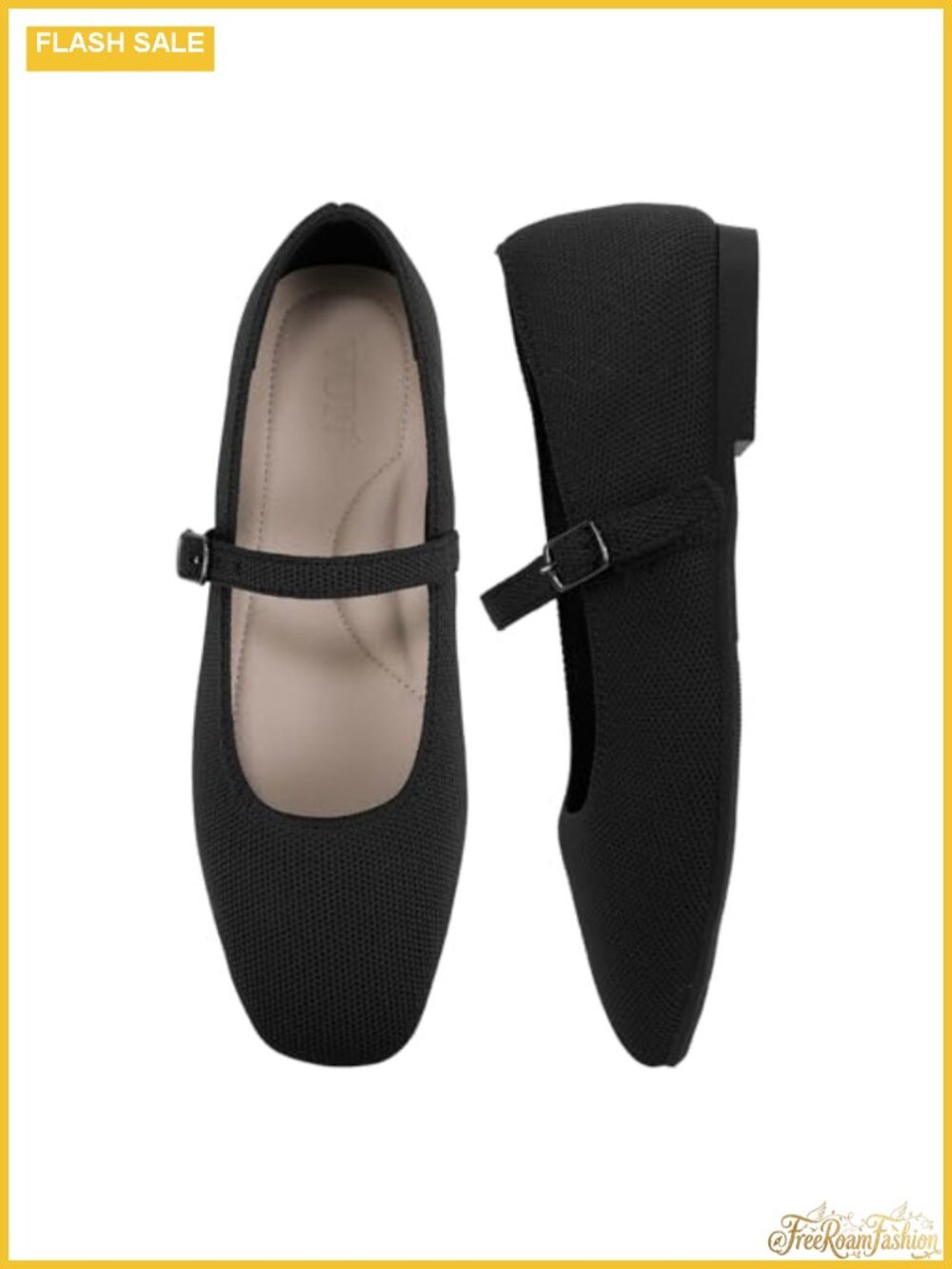 Women's Square Toe Knit Ballet Flats with Arch Support Adjustable Mary Jane